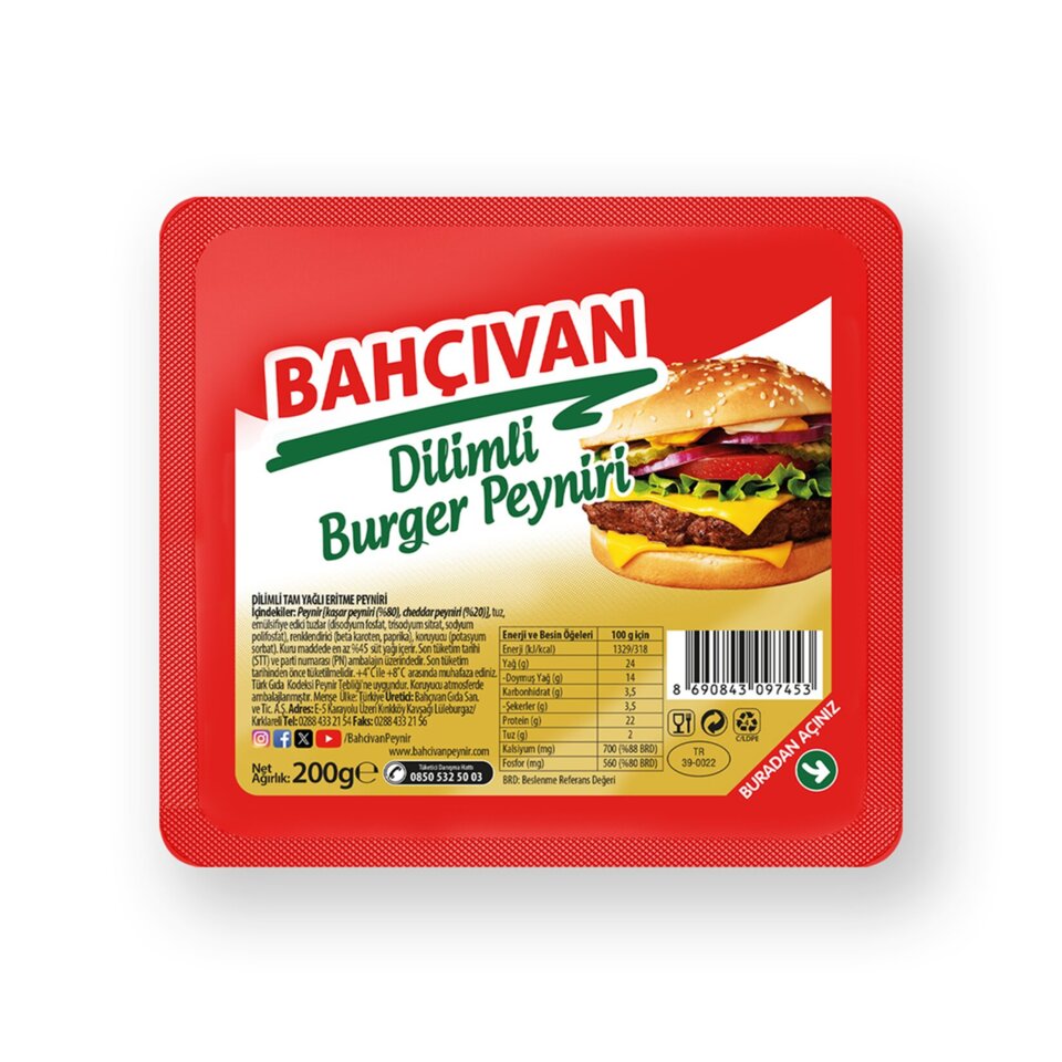 BAHÇIVAN BURGER PEYNİRİ DİLİMLİ 200 GR*8Lİ